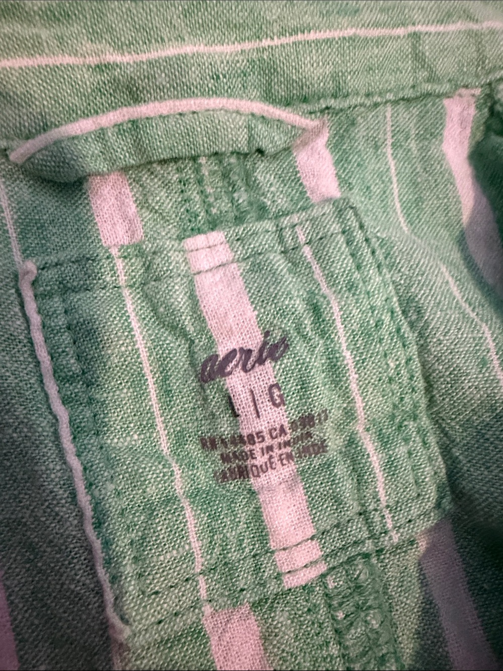 aerie Green & White Stripe Button-Up & Shorts - Picture 2 of 4